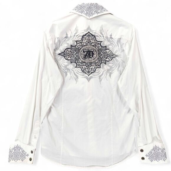 7 Diamonds Shirt Mens Large White Button Down Y2K  Gothic Punk Grunge Rockabilly - Picture 1 of 14